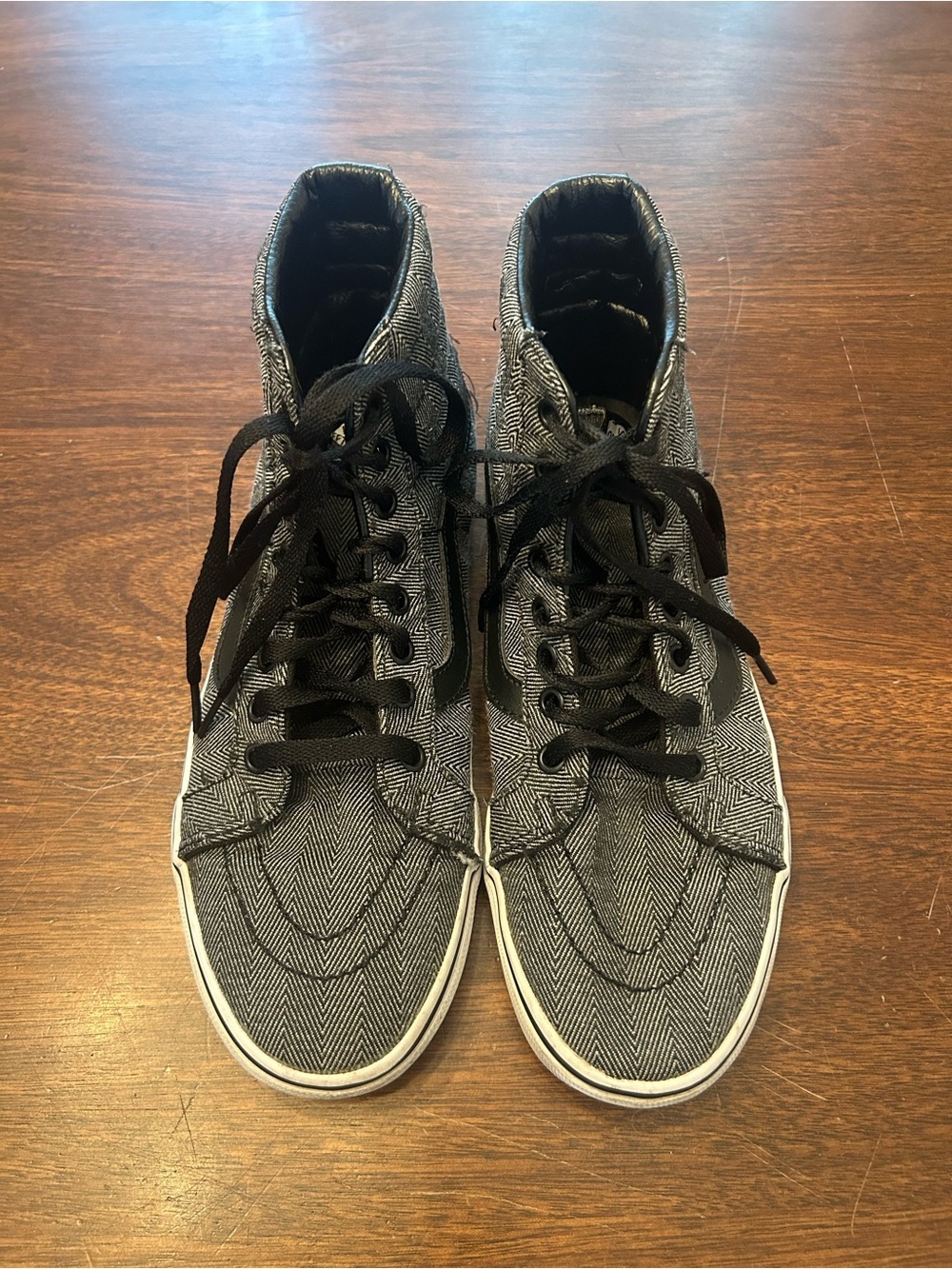Vans Mens High-Top Sneakers in Black and White Herringbone